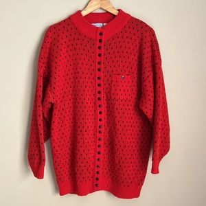 Red Button Down Sweater Cardigan